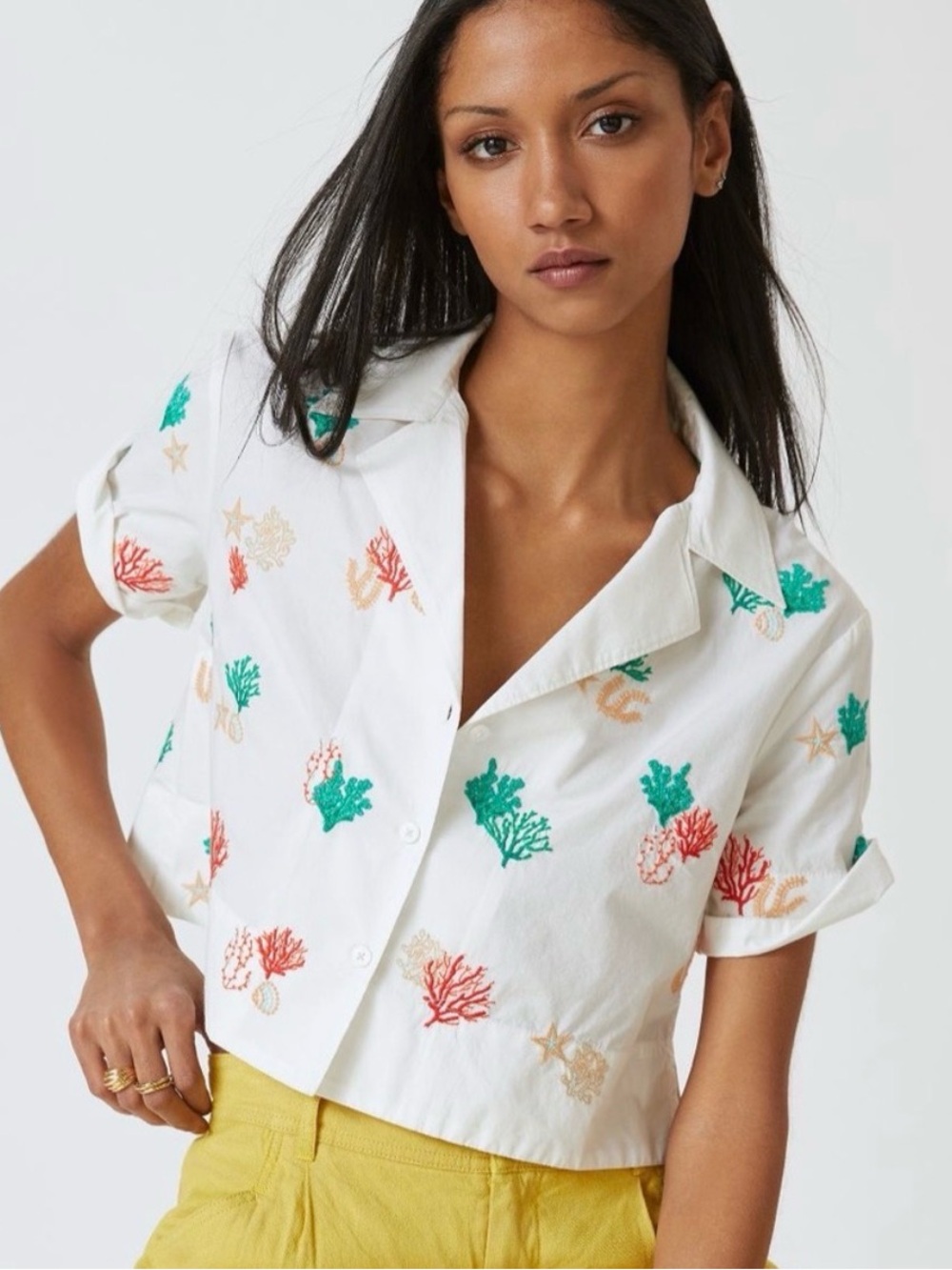 Anthropologie Maeve Cropped Surf Shirt